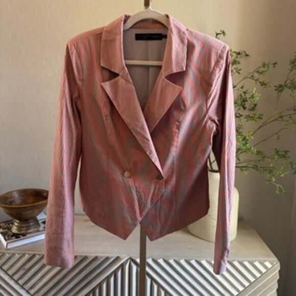 House of Harlow 1960 x Revolve Orangey Pink Gray Striped Blazer NWOT Size L - Picture 3 of 6